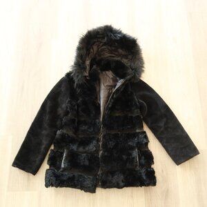 BLUE DUCK fur down puffer coat black zip hood warm cozy M winter outerwear class